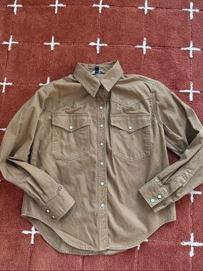 Western Pearl Snap Canvas Button Up Shirt